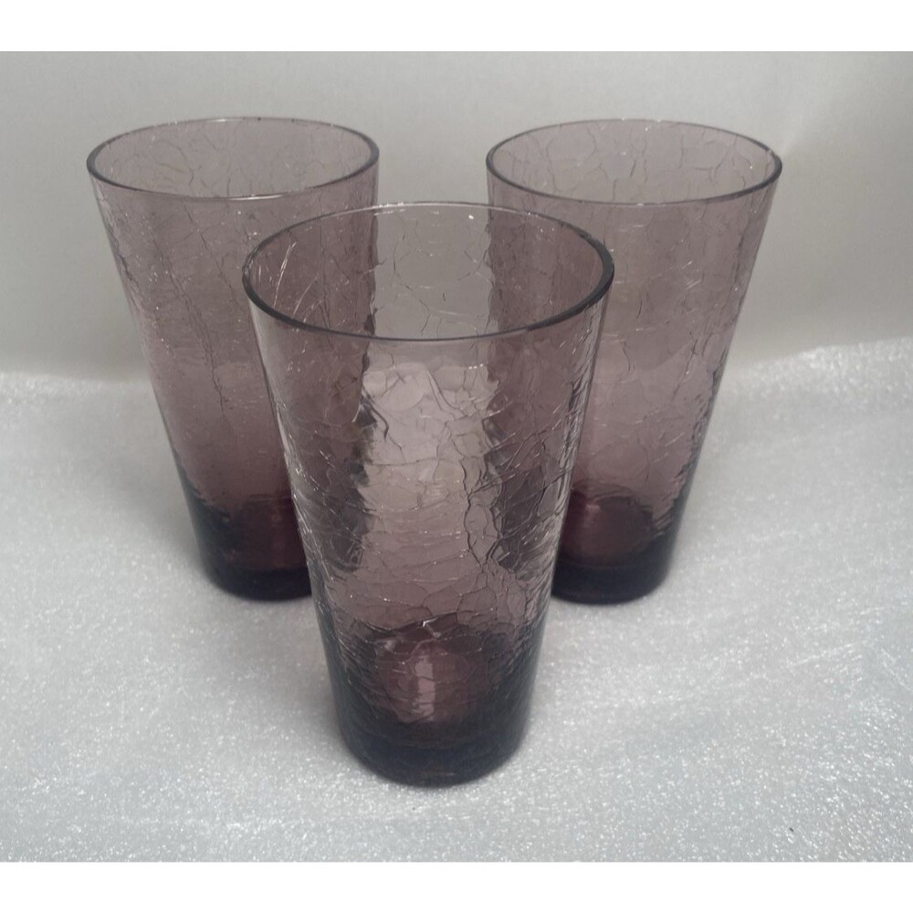 3 Vintage Purple Crackle Beverage Glasses 12 oz Lot of 3